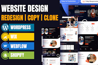 design or redesign, copy, clone, revamp, duplicate by wordpress, wix, or webflow