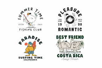 create hand drawn vintage cartoon mascot for t shirt etc