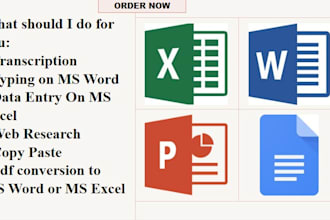 do data entry in excel, typing, and web research within 12 hours