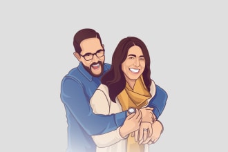 draw a valentine day couple portrait illustration