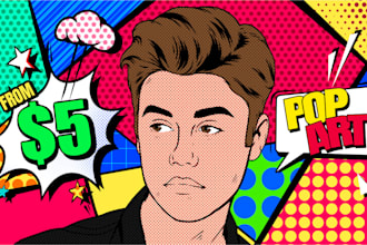 draw pop art illutration, portrait cartoon, pop art portrait
