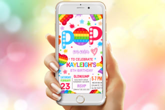 do pop it birthday party digital, text phone invite
