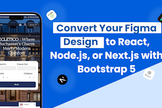 convert your figma designs to reactjs nodejs or nextjs with bootstrap 5