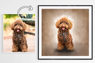 draw a realistic oil painting pet portrait using photoshop