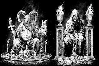 draw dark art, horror illustration for cover, t shirt design