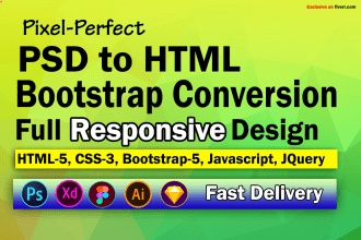 convert psd to html, xd to html, figma to html responsive bootstrap 5