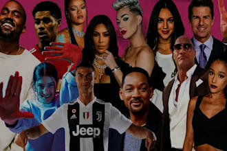 make 5 celebrities to hold your sign, logo, message, websites