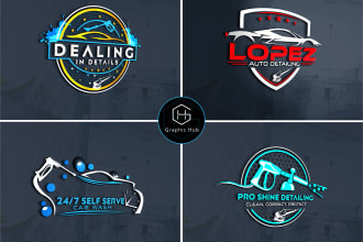 create luxury 2d,3d auto detailing and car wash logo