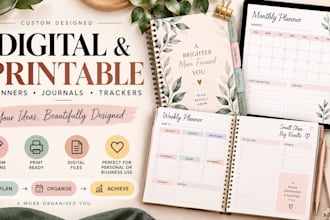 design digital and printable planners, journals and trackers