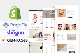 design shopify store or landing page by pagefly, shogun, gempages page builder