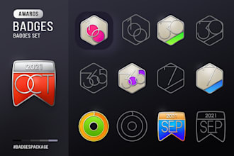 Review  design a set of apple fitness style badges, award badges in various design style