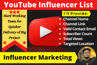 provide perfect youtube influencer list for influencer marketing