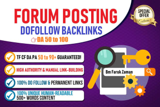 50 manually forum on da 40 to 80 backlinks high serp