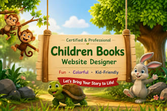 offer children book author website design, kids book landing page or portfolio