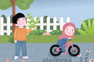 create awesome muslim children book illustration with cover