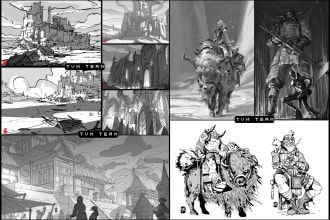do a professional sketch character, environment