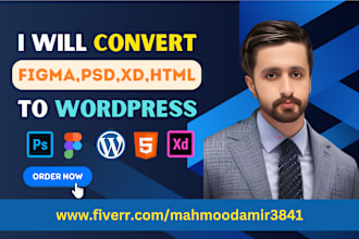 design figma to wordpress, html, xd, PSD to wordpress using elemontor pro
