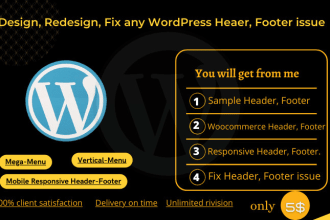 redesign and fix header, footer, mega menu for wordpress website