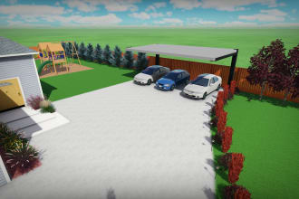 design landscape front and backyard, patio pool, and garden with 3d walkthrough