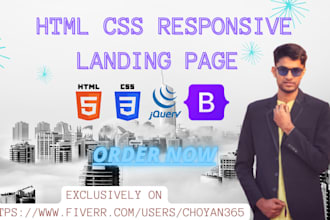 create HTML CSS landing page