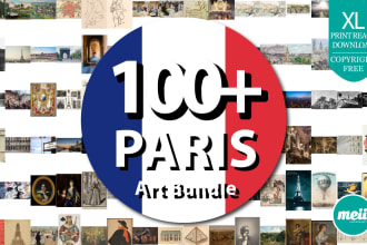 provide a set of 100 france paris vintage art bundle