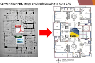 draw 2d floor plan, pdf to cad, sketch, jpeg to cad drawing