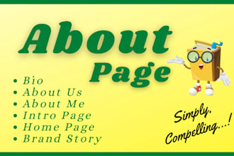 write SEO about us, me, bio, intro, home page for your website copy