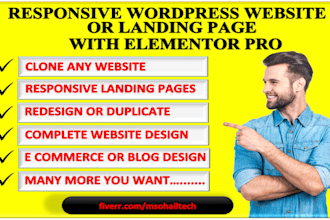 create a responisve wordpess website or landing page using elementor pro