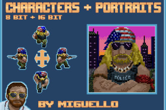 draw pixel art characters in retro 8bit or 16bit style