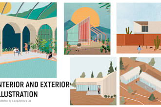 do digital architectural illustration using collage style