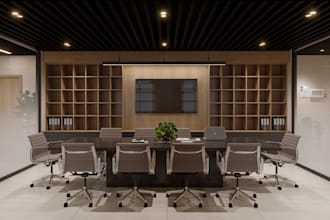 design and make 3d rendering of interior office