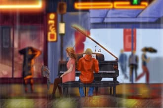 illustrate digital music cover lofi or other in procreate