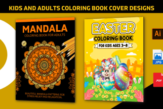 design amazon kdp book cover for children and adult coloring book
