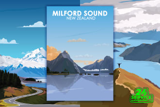 draw national park landscape, background, canvas wall vector art  illustration
