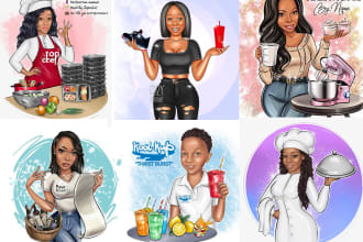draw chef, coffee, ice cream, juice, drink, wine, blog cartoon logo