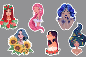 create cute animals sticker design, and cartoon character