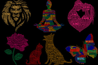 custom typography t shirt design and word cloud art portrait
