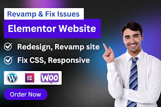 revamp, redesign wordpress elementor website, fix errors, responsive, CSS issues