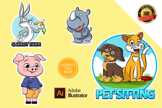 create you a cute cartoon, animal mascot logo character