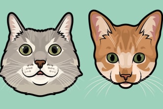 draw vector pet face portrait illustrations in cartoony style