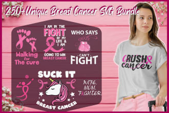 provide unique breast cancer tshirt design bundle with svg png ai eps file