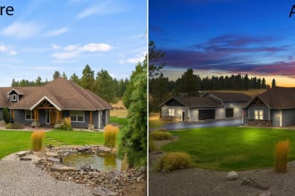 do real estate virtual twilight editing, day to dusk editing