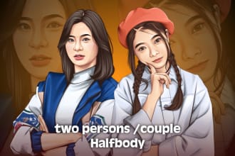 drawing cartoon vector portrait, two persons