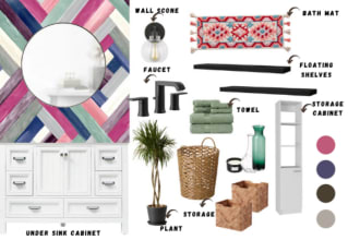 design your bathroom, mood board, and 2d layout