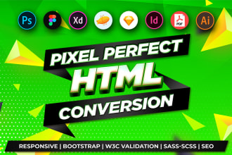 convert figma to html, xd to html, psd to HTML responsive bootstrap tailwind CSS