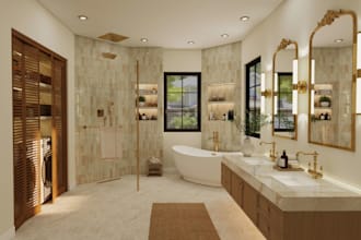 design realistic 3d bathroom and laundry room interiors