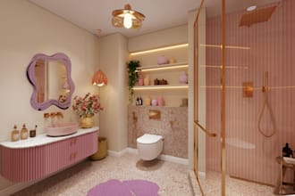 do bathroom interior design and laundry in 3d and render