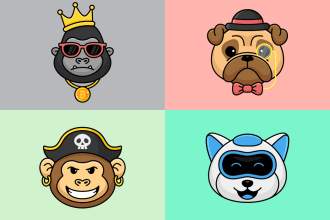 draw cute animal face illustrations for social media stickers, apps, and website