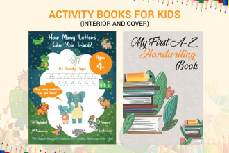 design kids activity book, coloring and handwriting book