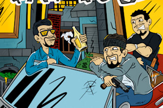 dope cartoon album cover for hip hop, punk rock, rap artists